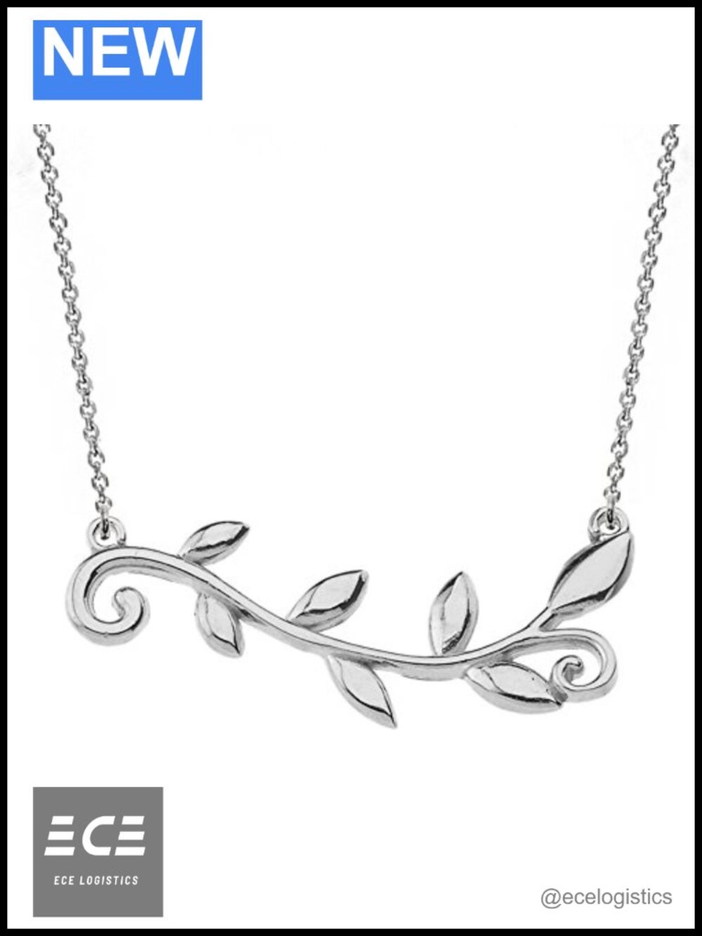 Sterling Silver Olive Branch Pendant Necklace 22 Inch